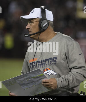 Denver Broncos Head Coach Vic Fangio Roams The Sidelines During The