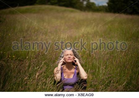 Mature Female Practising Yoga Outdoors Yoga Posture Portrait Image Of