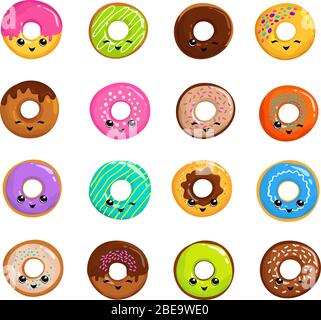 Süßes Dessert Donuts kawaii cartoon Vector Illustration Stock