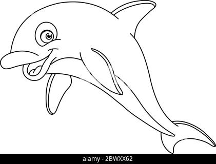 Cartoon Niedlichen Delphin Und Fisch Malbuch Seite Mit Bunten Vorlage