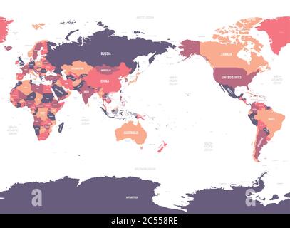 Australien Und Pazifik Zentrierte Weltkarte Hohe Detail Schwarze