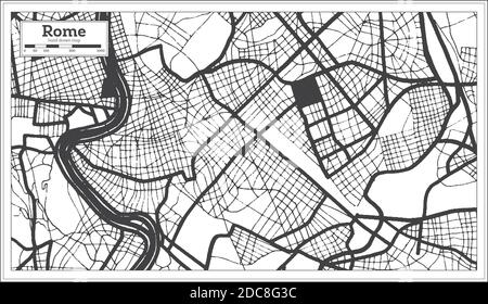 Rom Italien Stadtplan In Schwarz Und Wei Hand Gezeichnet Vector