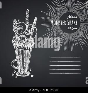 Monster Shake Dessert Men Kreidetafel Hintergrund Hand Gezeichnet