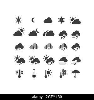 Wettervorhersage Glyphe Symbole Gesetzt Regen Sonne Regen Wolken