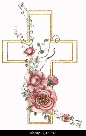 Aquarell Handbemalt Floral Cross Clipart Ostern Religi Se Gr N