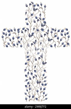 Aquarell Easter Cross Clipart Wildblumen Kreuz Illustration