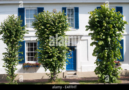 Weißes Haus mit blauen Fensterläden Stockfoto, Bild: 1490910 - Alamy