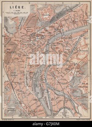 Stadtplan Lüttich LIÈGE LUIK antiken Stadt Belgien Carte BAEDEKER