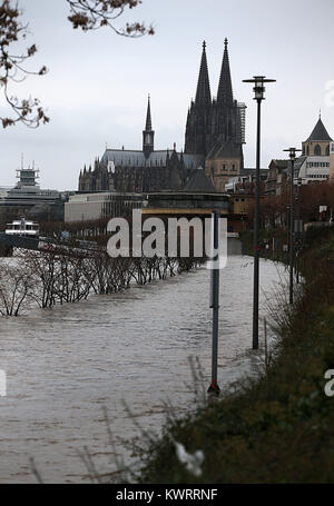 Köln Deutschland 8 Januar 2018 Hochwasser des Rheins Aussicht auf