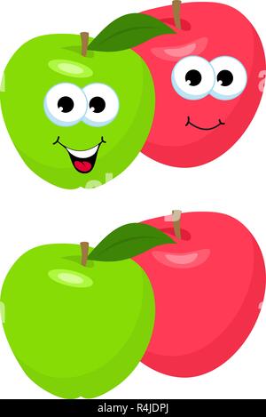 Roter Apfel Cartoon Set Ganze Frucht Und Kern Schnittquerschnitt Des