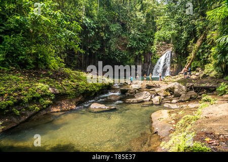 Besucher Am Wasserfall Saut De La Lezarde Basse Terre Guadeloupe