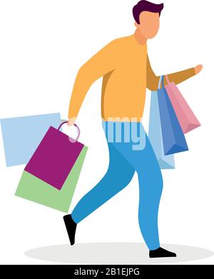 Shopper Masculino Corriendo Con Bolso Boutique D Lineal Personaje De