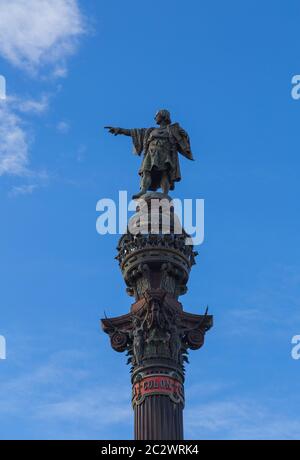 Espa A Barcelona Las Ramblas El Pilar La Estatua De Crist Bal Col N