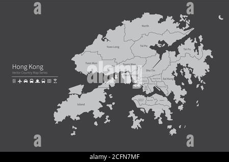 Mapa de Hong Kong Mapa gris del país y vector de la ilustración de la