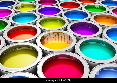 Latas De Pintura La Paleta De Color Y Los Colores Del Arco Iris