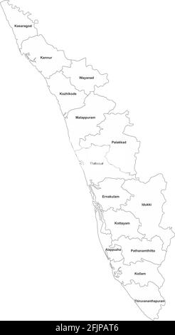 Mapa de Kerala Ilustración vectorial del mapa distrital de Kerala con