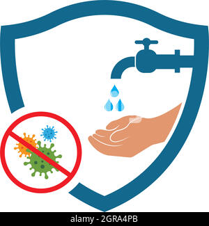 Ilustración antibacteriana con el lavado de manos infección por virus