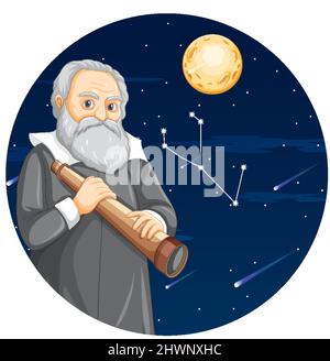 Retrato De Galileo Galilei En Ilustraci N De Dibujos Animados Imagen