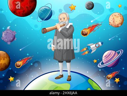 Retrato De Galileo Galilei En Ilustraci N De Dibujos Animados Imagen