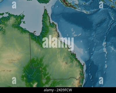 Queensland Estado De Australia Mapa De Altura En Color Con Lagos Y