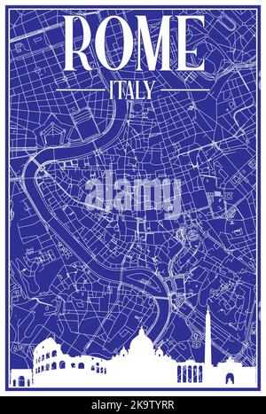 Dibujo Vectorial De Roma Horizonte Con Mapa Italia Viajes Landmark