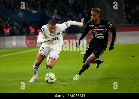 Psg S Kylian Mbappe Left Challenges For The Ball With Rennes Warmed