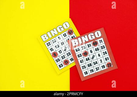 Tablas De Bingo Amarillas Y Rojas O Cartas De Juego Para Ganar Fichas