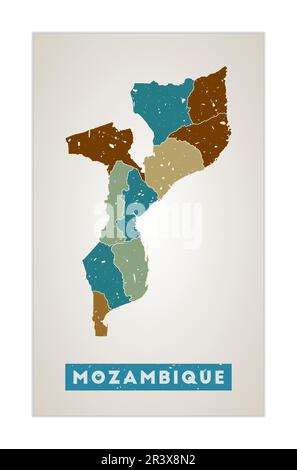 Mozambique Mapa Cartel De Pa S Con Regiones Vieja Textura Grunge