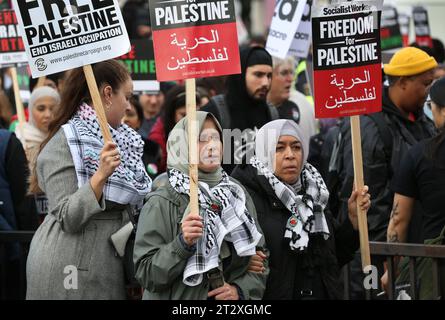 Manifestantes pro palestinos se reúnen en Marble Arch con carteles y