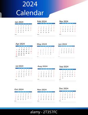 Plantilla de calendario para el año 2024 Rejilla de calendario de