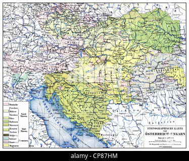 Histórico etnológico mapa de Austria Hungría la Monarquía Dual o kuk