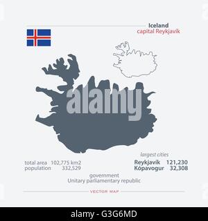 Rep Blica De Islandia Mapa Aislado Y Bandera Oficial Iconos Vector