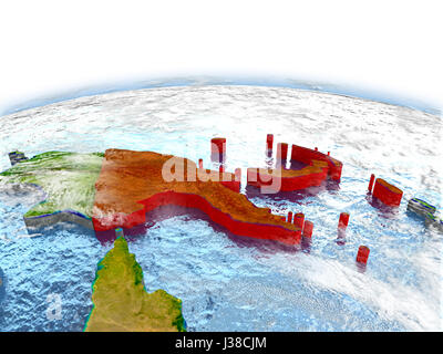 Mapa de Papua Nueva Guinea resaltada en rojo en un globo Ilustración