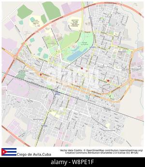 Ciego De Vila Mapa De La Ciudad De Cuba En Estilo Retro En Color