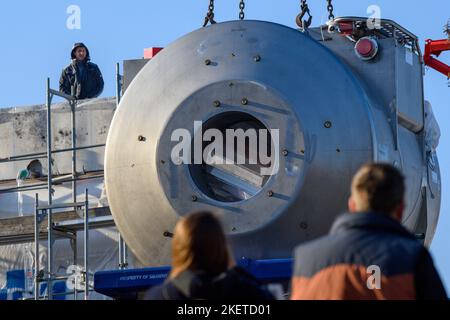 Novembre Saxe Anhalt Magdebourg Une Grue L Ve Un Tomographe