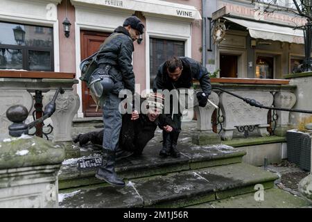 Gdansk Pologne 11 12 2022 Hommes Portant Un Uniforme De La Milice De