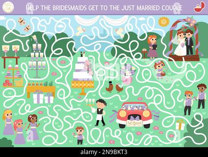 Labyrinthe De Mariage Pour Les Enfants Avec Mari E Et Mari Coupant Le