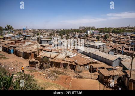 Vue Panoramique Sur Le Bidonville De Kibera Nairobi Kenya Kibera Est