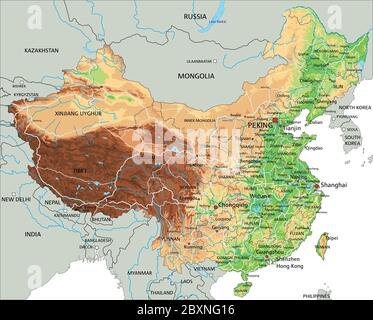 Mappa Fisica Della Cina Dettagliata Immagine E Vettoriale Alamy