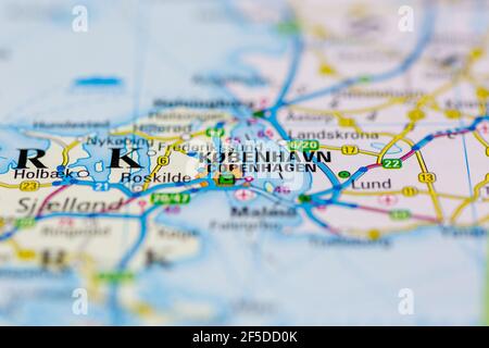 Copenaghen Mostrata Su Una Mappa Stradale O Su Una Mappa Geografica E