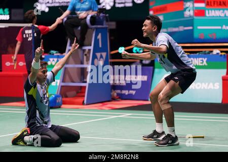 Indonesia S Fajar Alfian Right And Muhammad Rian Ardianto Plays A Shot