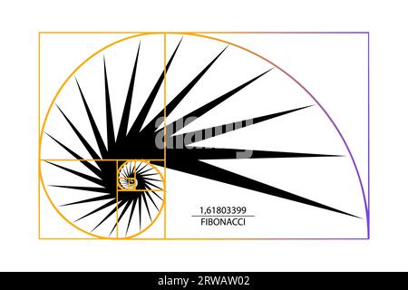 Modello Golden Ratio Spirale Logaritmica In Rettangolo Con Cerchi E