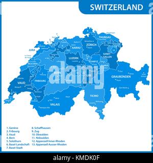 La Mappa Dettagliata Della Svizzera Con Le Regioni O Gli Stati E Le