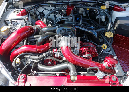 The engine in an 18 wheeler tractor trailer Stock Photo - Alamy