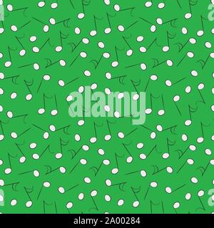 seamless vector pattern with white music notes on a vivid green background Stock Vector