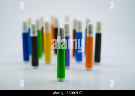 Colourful school supplies, stationery on white background - space for caption Stock Photo
