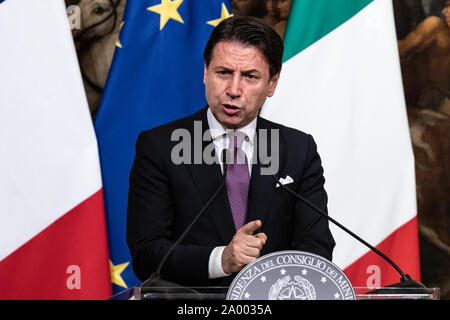 Rome, Italy. 18th Sep, 2019. Italian Prime Minister Giuseppe Conte speaks during a press conference at Palazzo Chigi in Rome. Credit: SOPA Images Limited/Alamy Live News Stock Photo