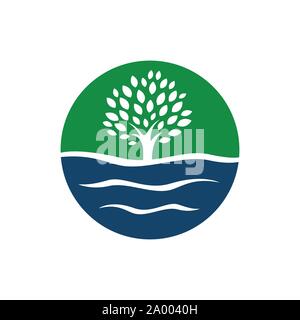 silhouette water and tree logo vector graphics elements Stock Vector