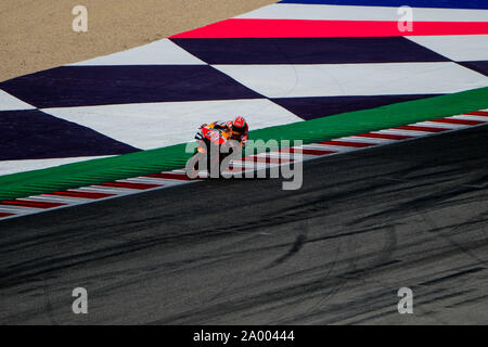 Misano Adriatico, Italy. 15th Sep, 2019. Marc Marquez faces the last corner before the finish line at Misano. (Photo by Luca Marenda/Pacific Press) Credit: Pacific Press Agency/Alamy Live News Stock Photo