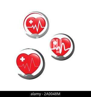 heart care logo design vector healthcare medical sign symbol Stock Vector